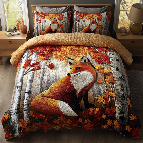 Rustic Fall Fox 3-Piece Quilted Bedding Set GFTOTP11596