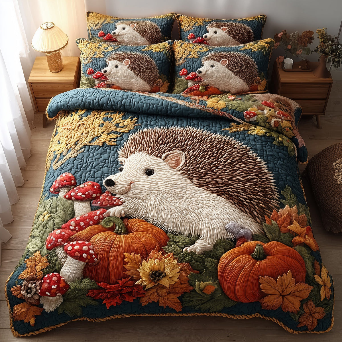 Fall Hedgehog 3-Piece Quilted Bedding Set GFTOTP11599