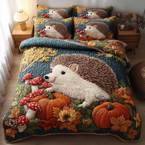 Fall Hedgehog 3-Piece Quilted Bedding Set GFTOTP11599