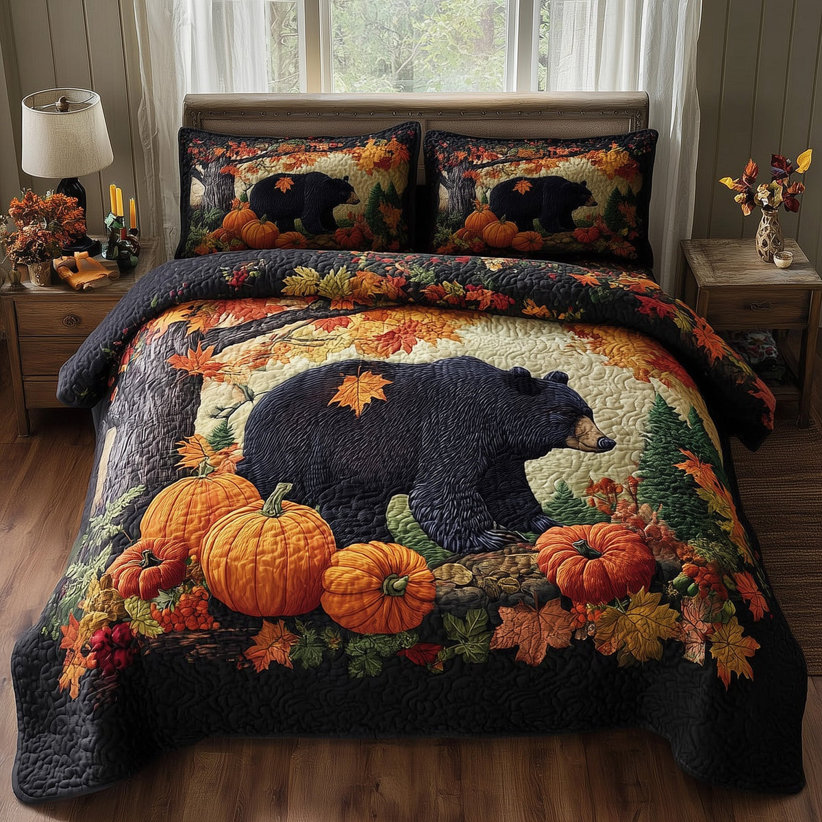 Rustic Fall Bear 3-Piece Quilted Bedding Set GFTOTP11600