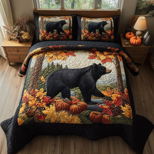 Rustic Fall Bear 3-Piece Quilted Bedding Set GFTOTP11601