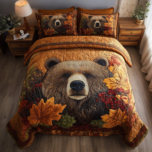 Rustic Fall Bear 3-Piece Quilted Bedding Set GFTOTP11602