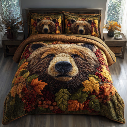 Rustic Fall Bear 3-Piece Quilted Bedding Set GFTOTP11603