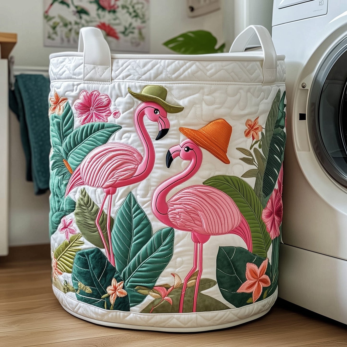 Tropical Flamingo Quilted Laundry Basket GFTOTP11844