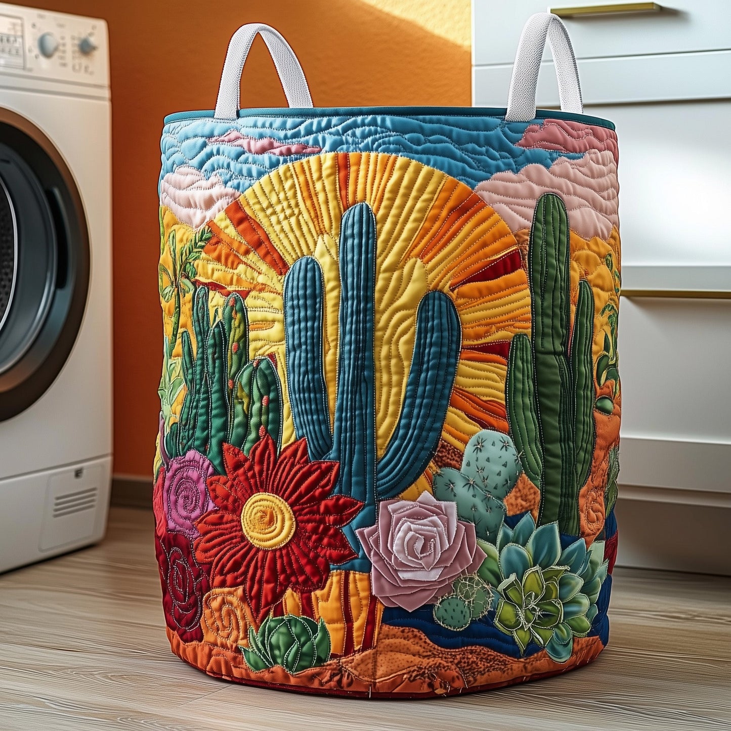 Cactus Haven Quilted Laundry Basket GFTOTP11849