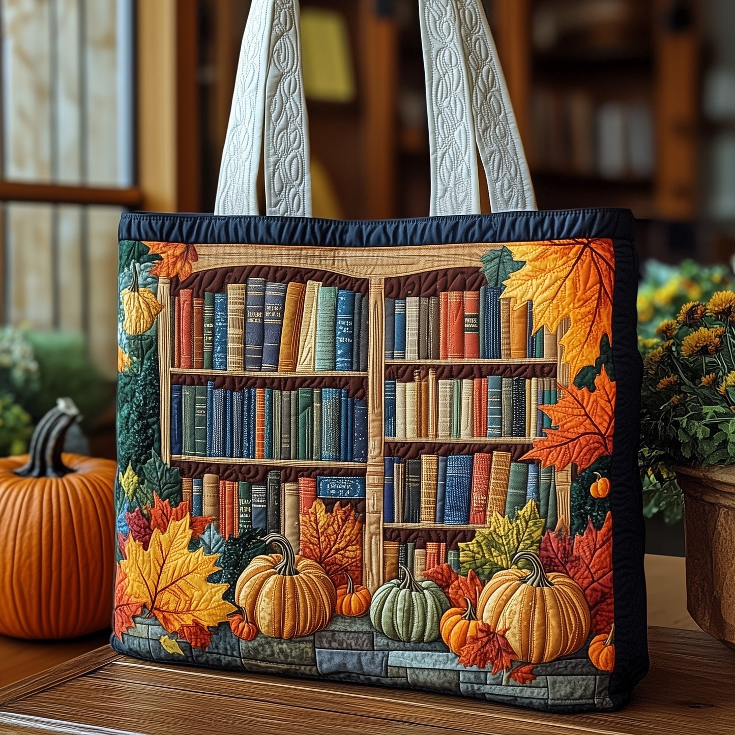 Autumn Bookstore Quilted Tote Bag GFTOTP11905