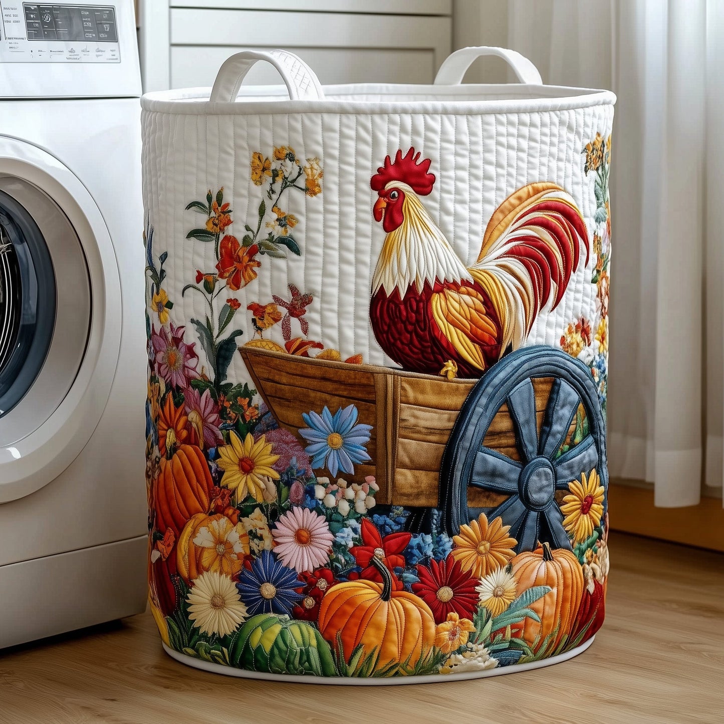 Barnyard Rooster Quilted Laundry Basket GFTOTP11918