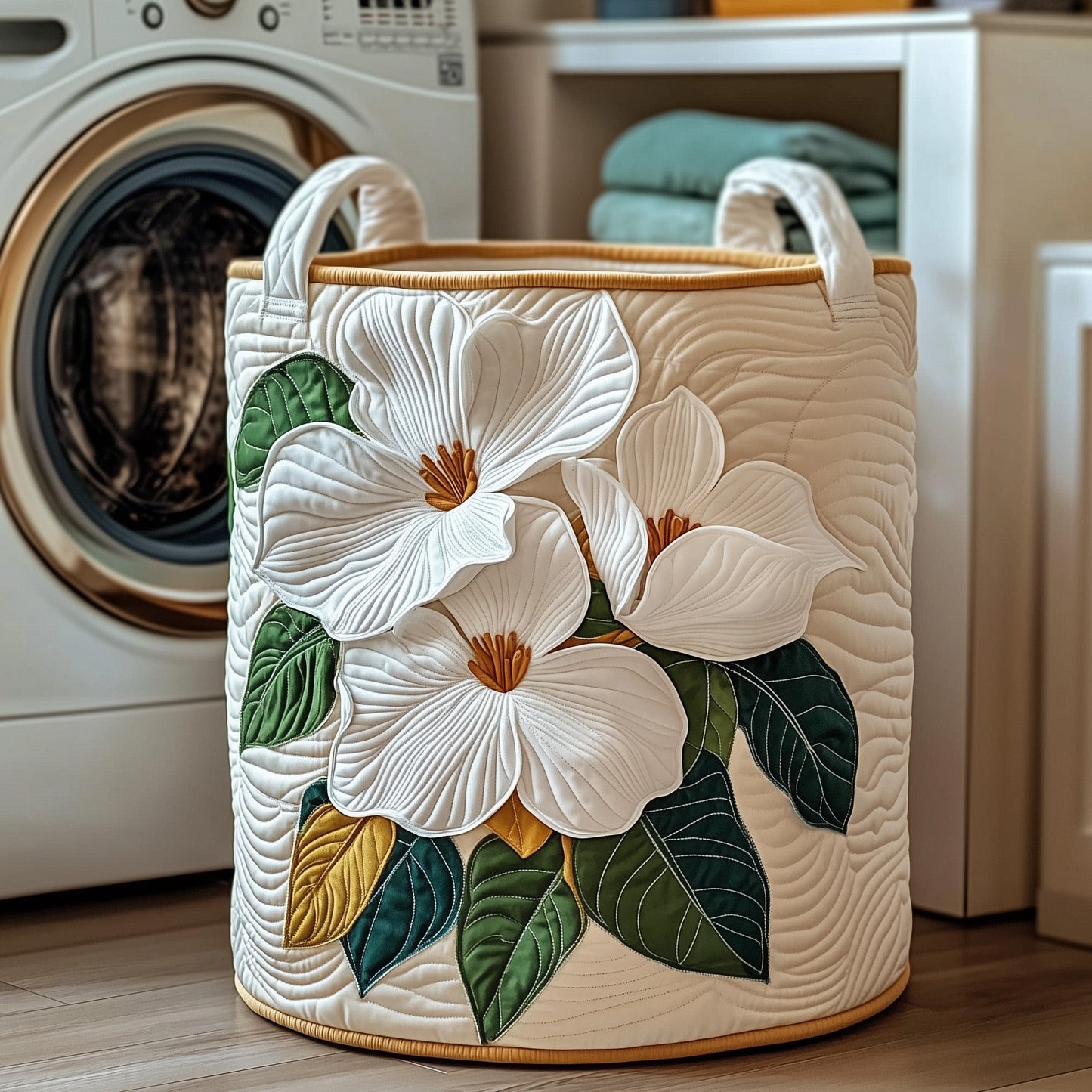 Elegant Magnolia Quilted Laundry Basket GFTOTP11935