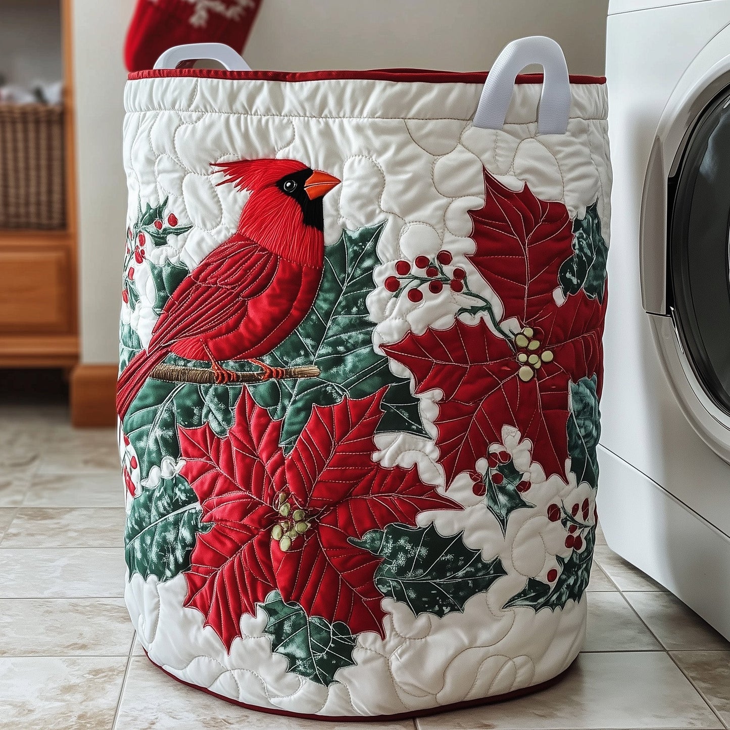 Winter Cardinal Quilted Laundry Basket GFTOTP12006