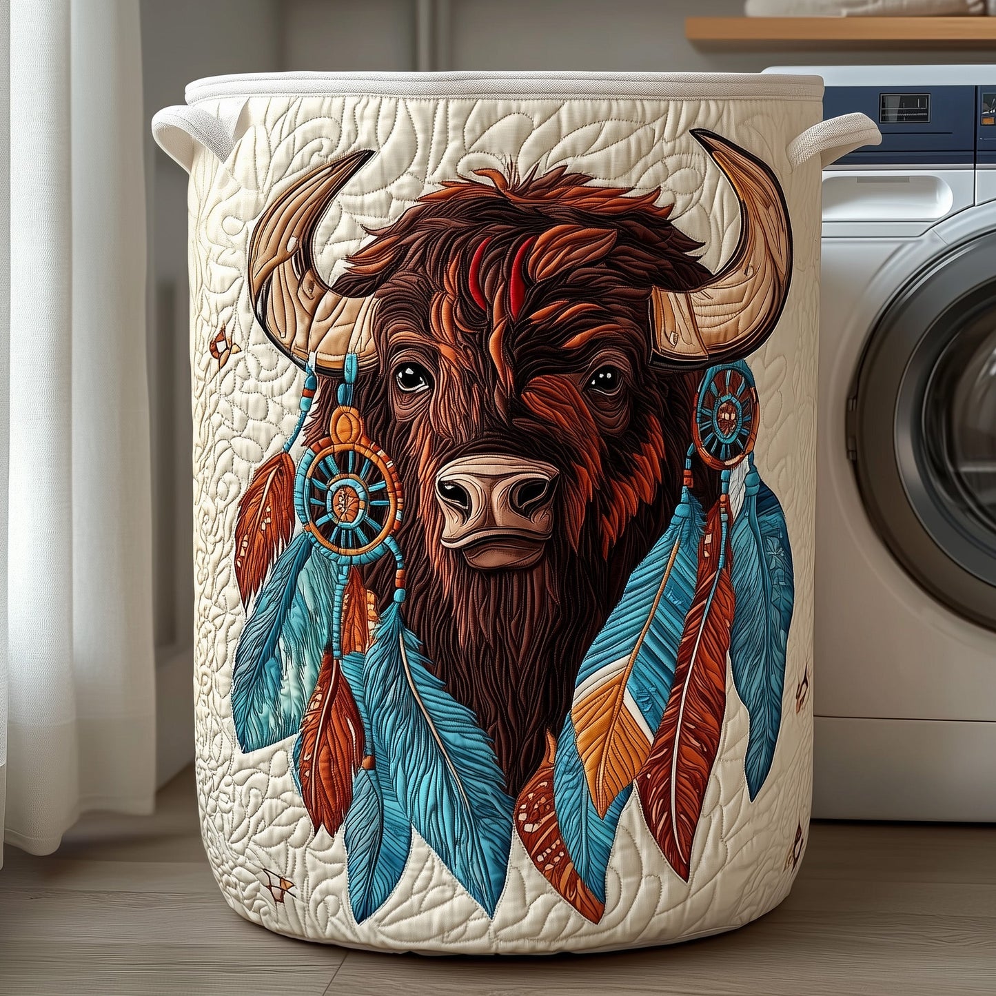 Prairie Bison Quilted Laundry Basket GFTOTP12056