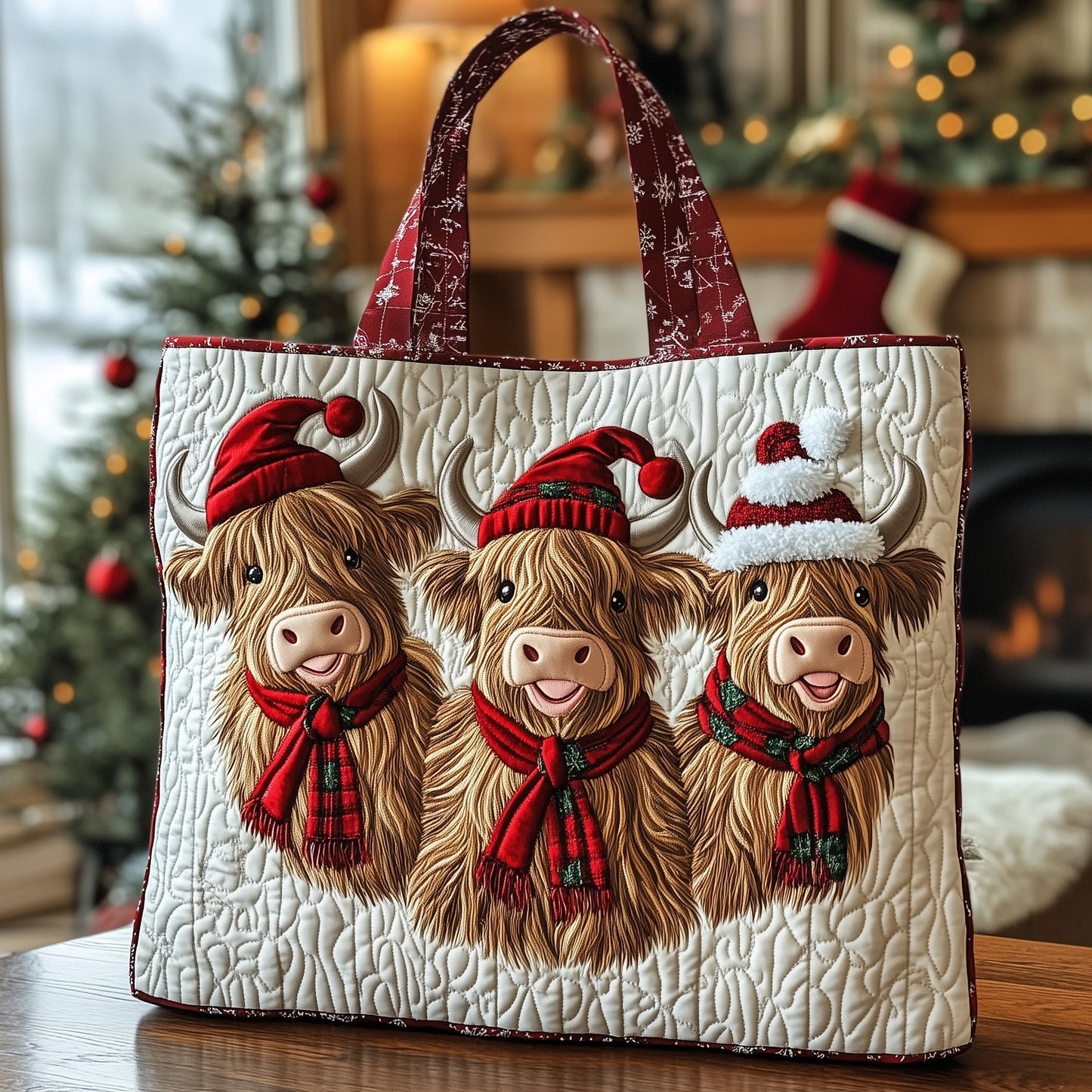 Yuletide Highland Cow Quilted Tote Bag GFTOTP12091