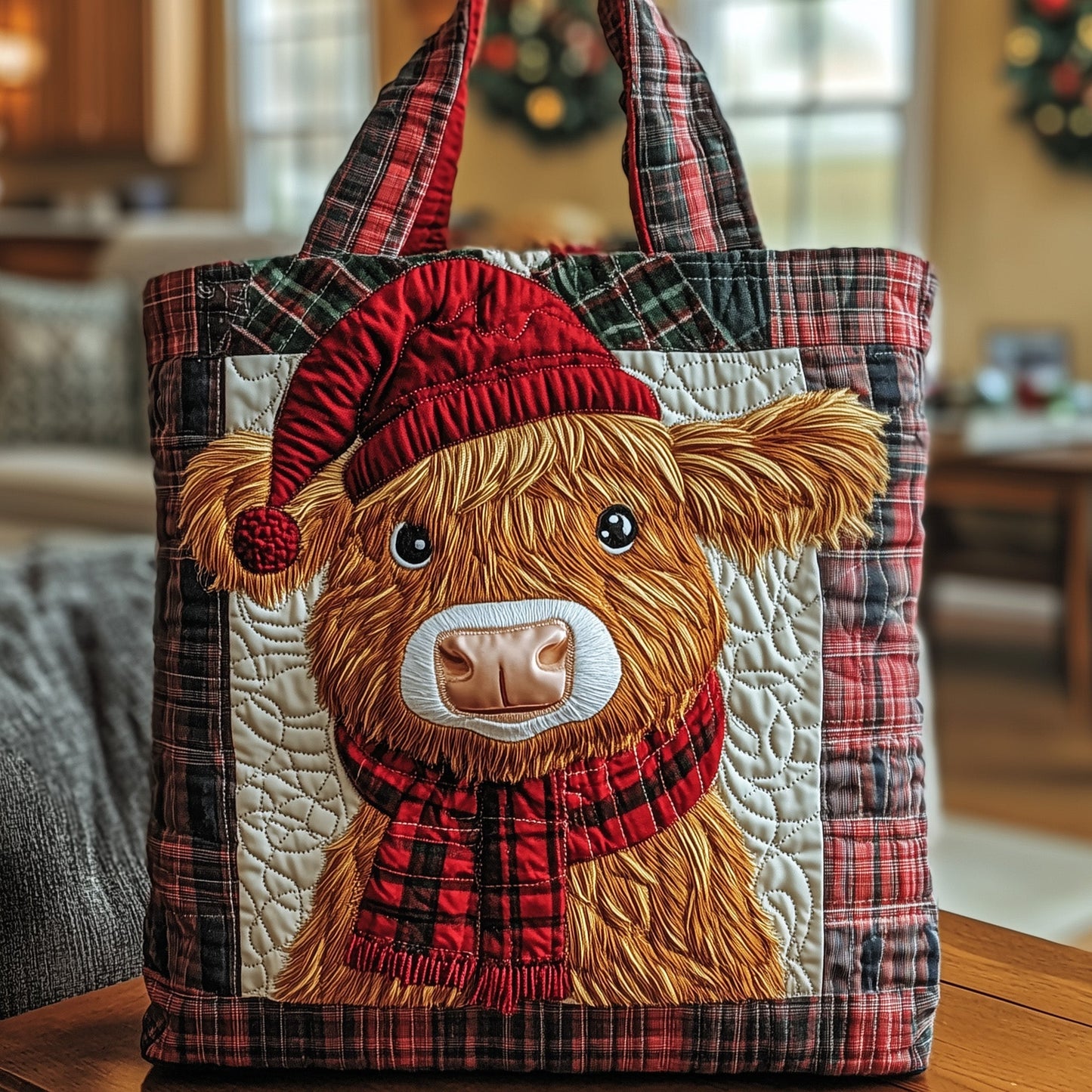 Yuletide Highland Cow Quilted Tote Bag GFTOTP12097