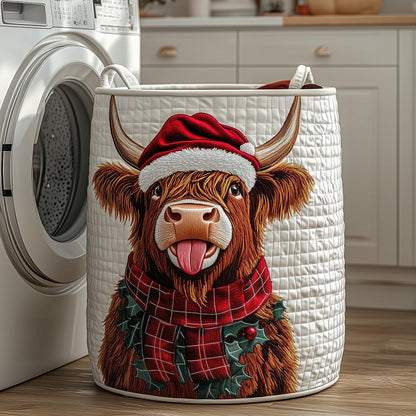 Yuletide Highland Cow Quilted Laundry Basket GFTOTP12099