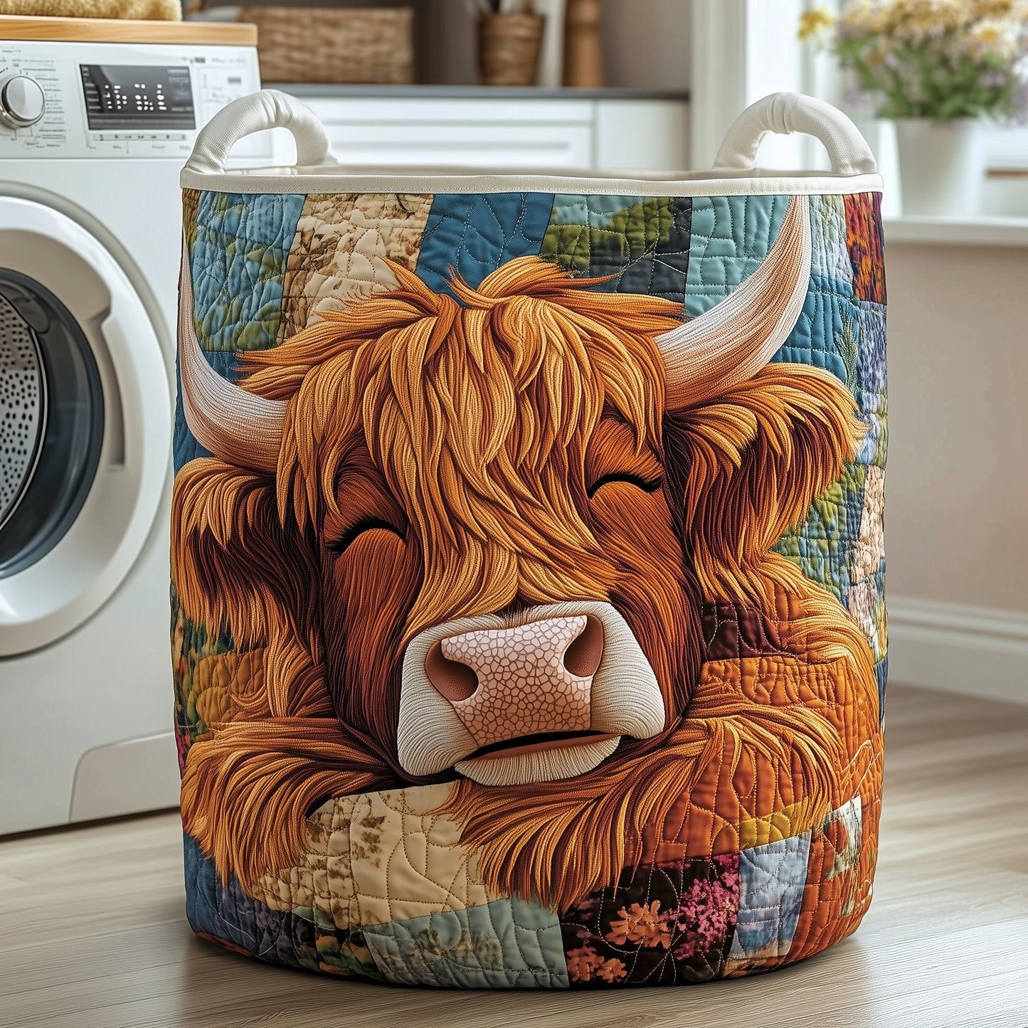 Highland Cow Quilted Laundry Basket GFTOTP12104
