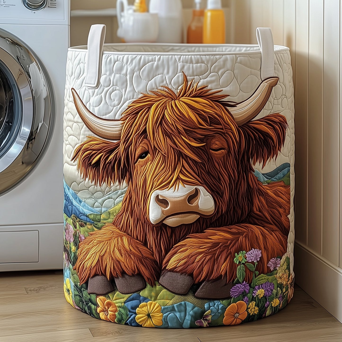 Highland Cow Quilted Laundry Basket GFTOTP12106