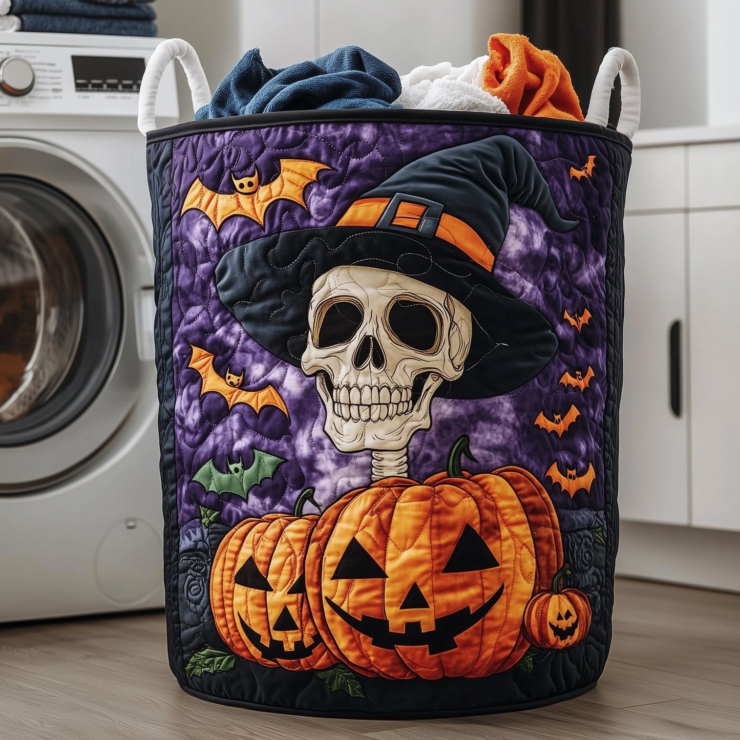 Spooky Skeleton Quilted Laundry Basket GFTOTP12137