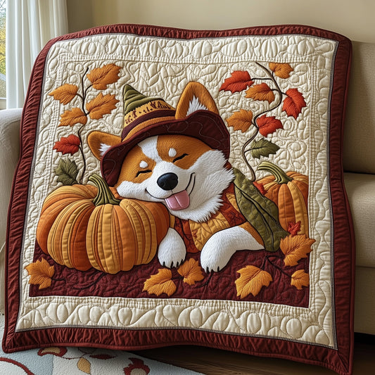 Sleepy Pumpkin Corgi Quilted Blanket GFTOTP12206