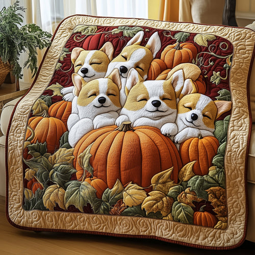 Sleepy Pumpkin Corgi Quilted Blanket GFTOTP12207