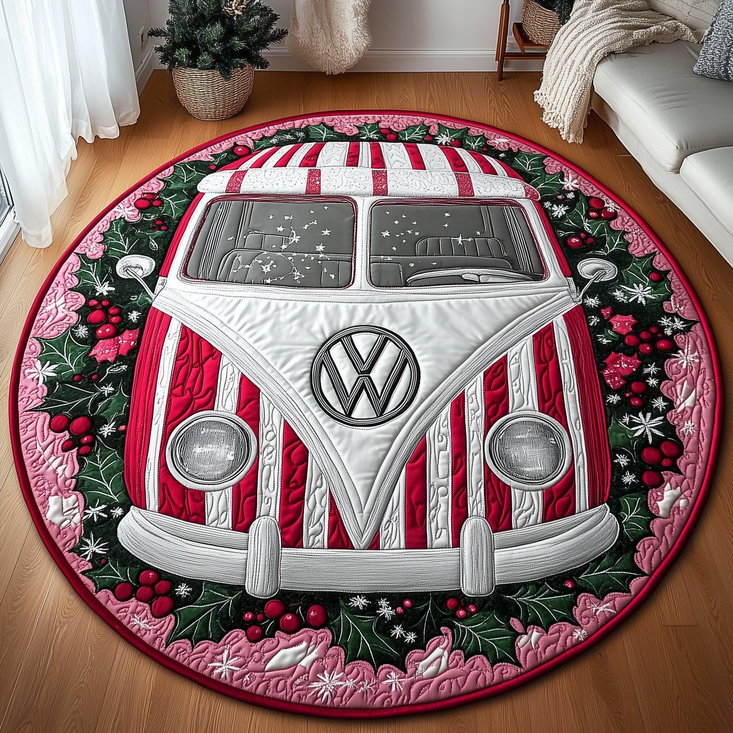 Sweet Stripe Camper Quilted Round Mat GFTOTP12388