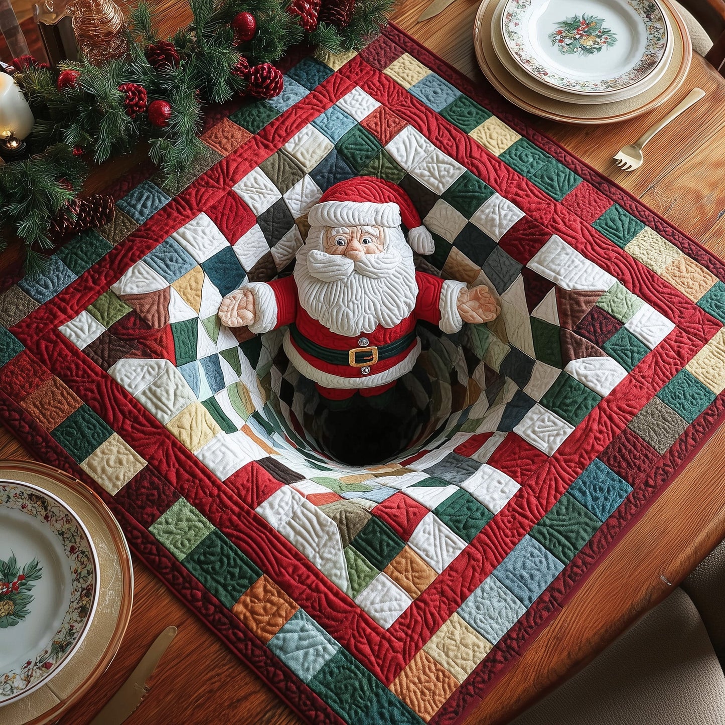 Christmas Santa Quilted Table Topper GFTOTP12437