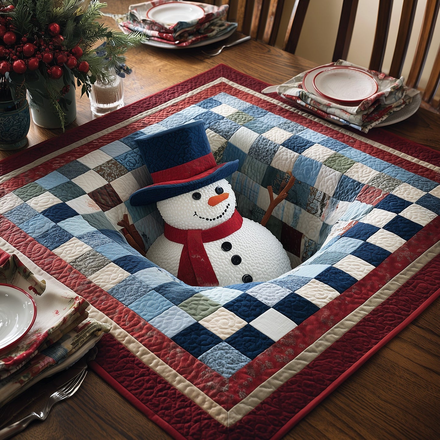 Christmas Snowman Quilted Table Topper GFTOTP12439