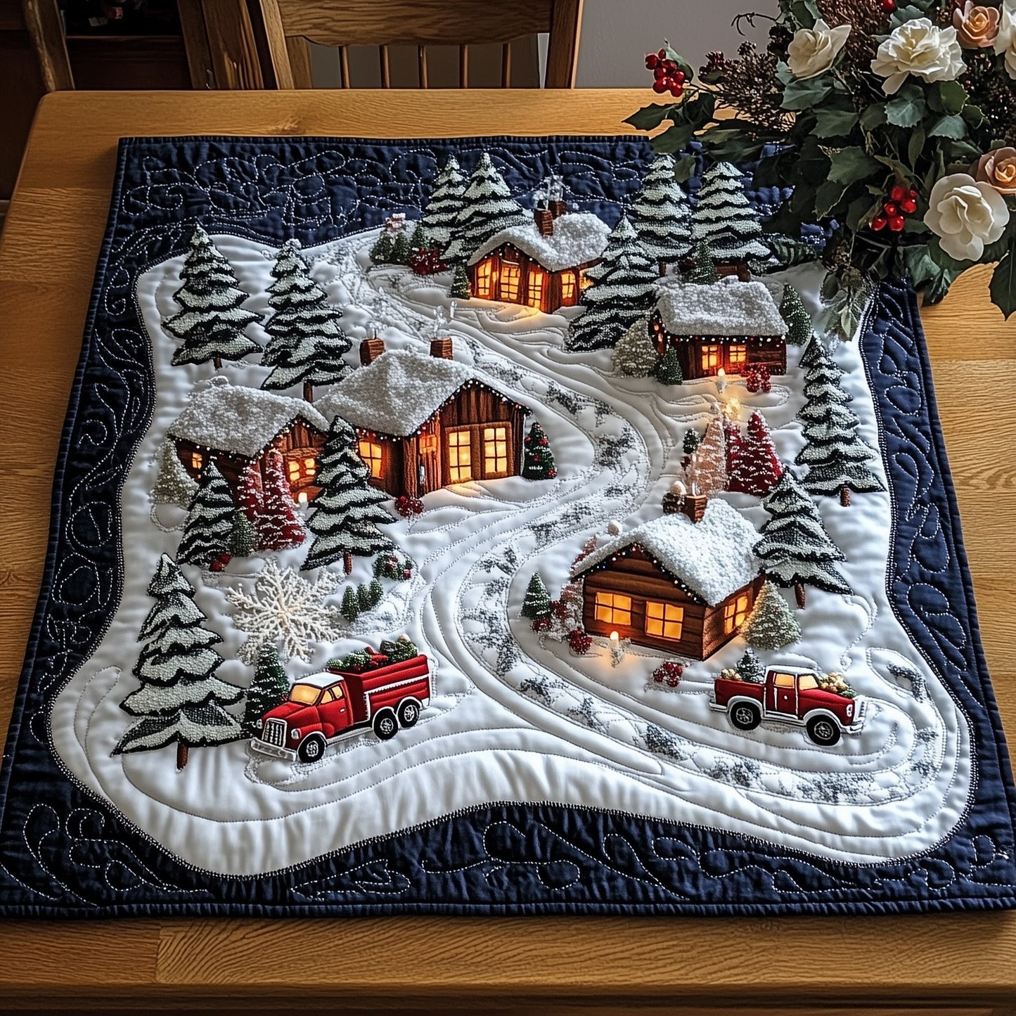 Holiday Village Quilted Table Topper GFTOTP12539