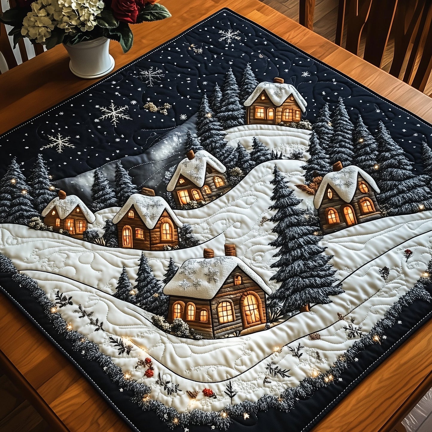 Holiday Village Quilted Table Topper GFTOTP12540