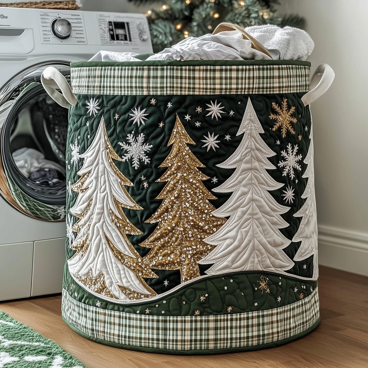 Festive Fir Quilted Laundry Basket GFTOTP12546