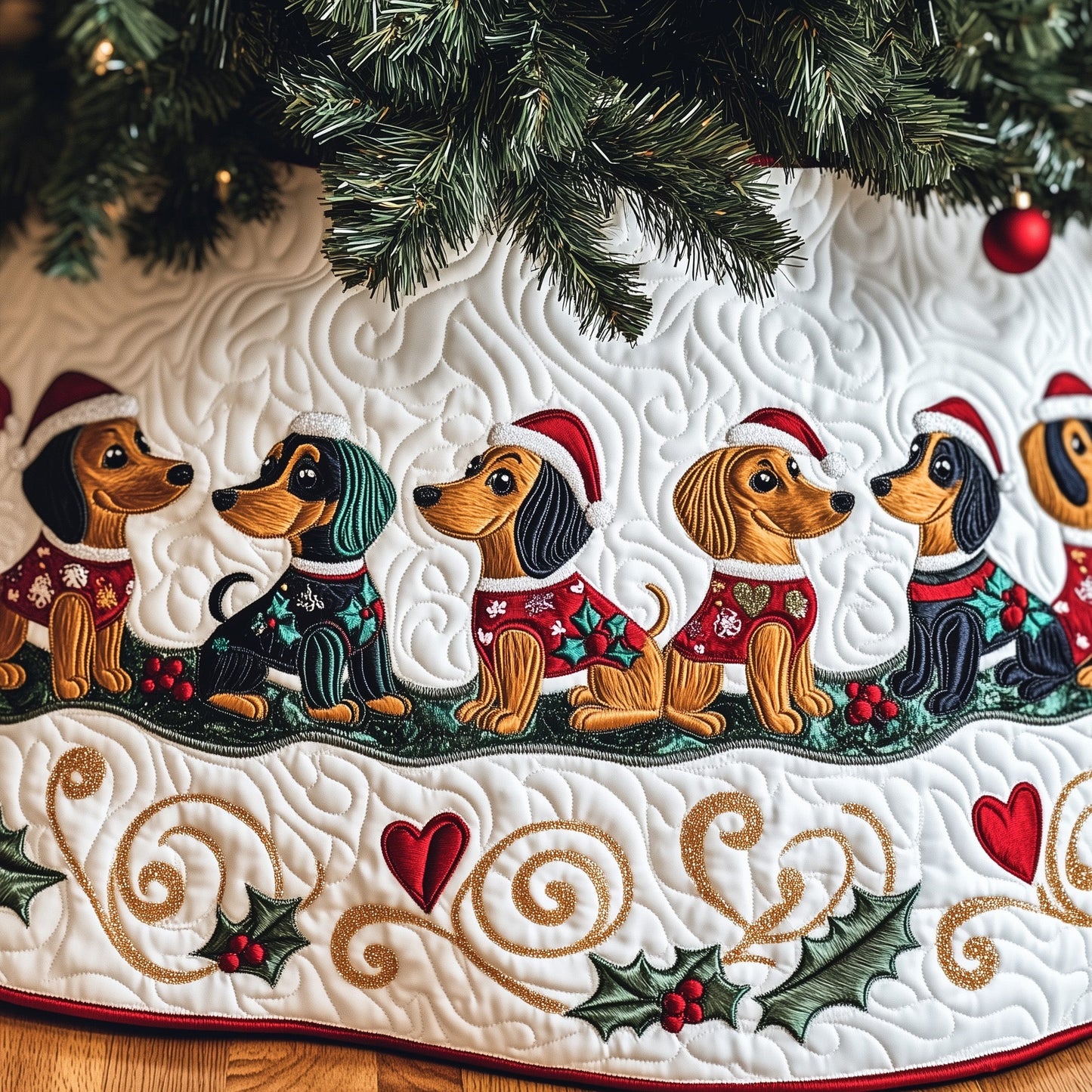 Dachshund Charm Quilted Tree Skirt GFTOTP12583