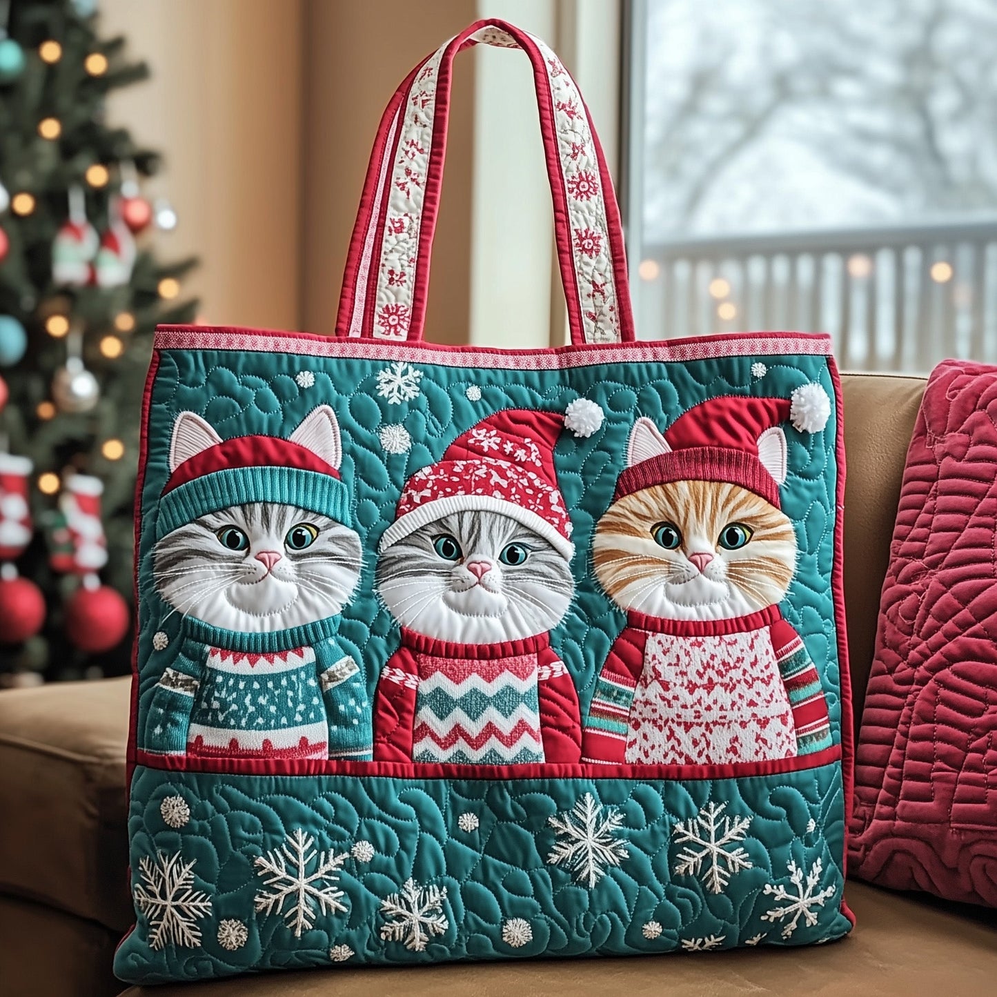 Holiday Meow Quilted Tote Bag GFTOTP12852