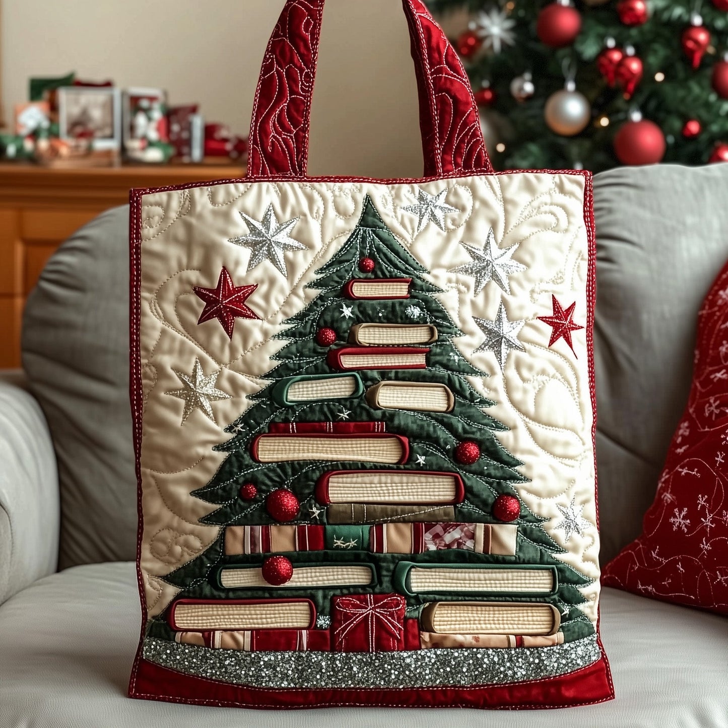 Holiday Bookworm Quilted Tote Bag GFTOTP12857