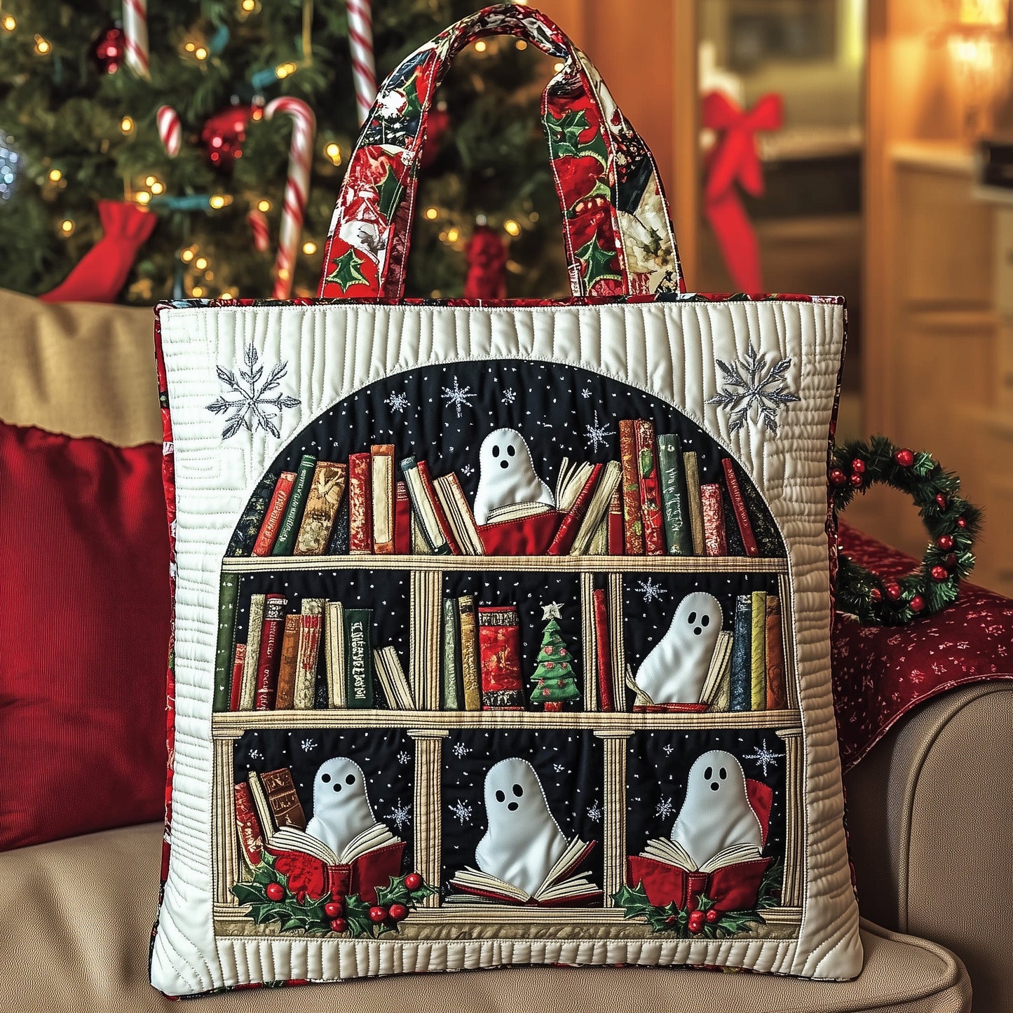 Holiday Bookworm Quilted Tote Bag GFTOTP12858