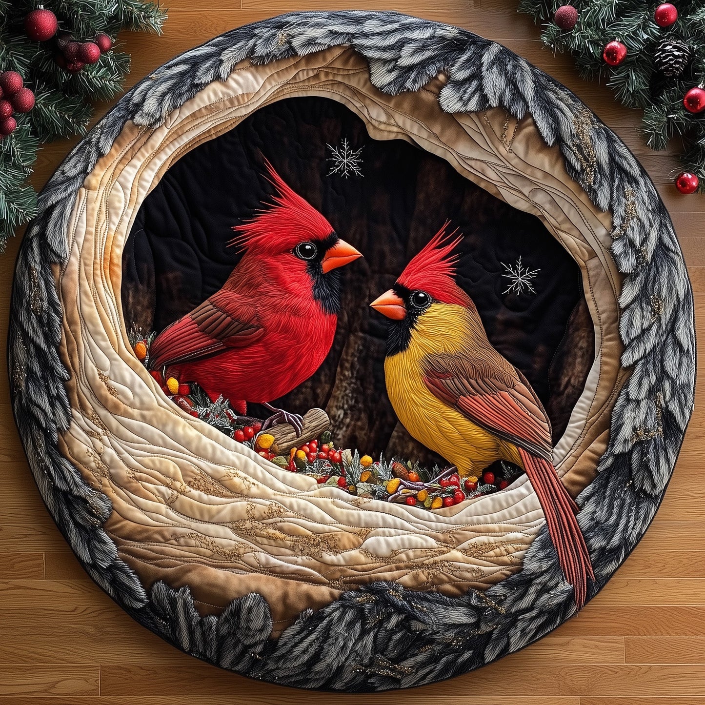 Yuletide Cardinal Quilted Round Mat GFTOTP13096