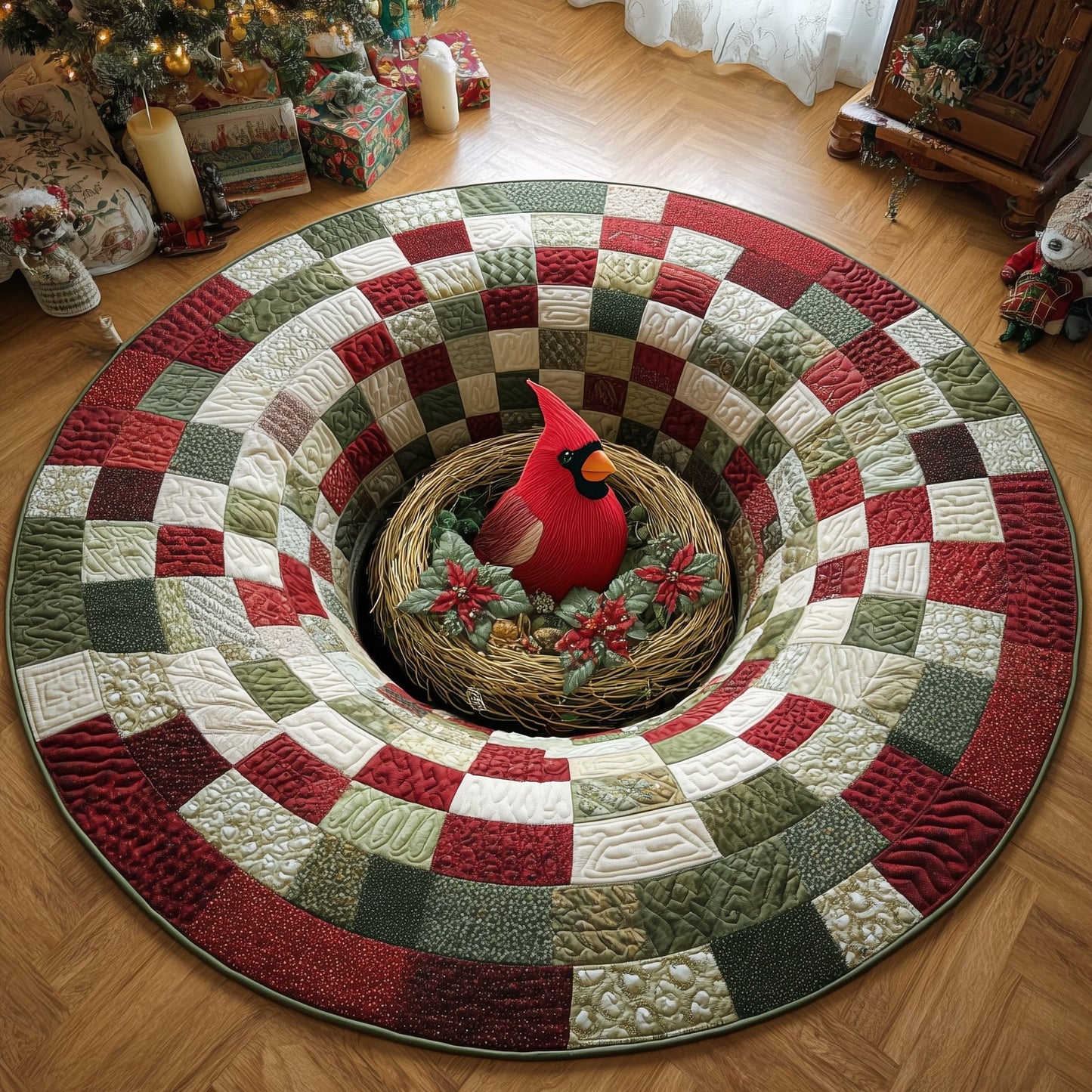 Yuletide Cardinal Quilted Round Mat GFTOTP13097