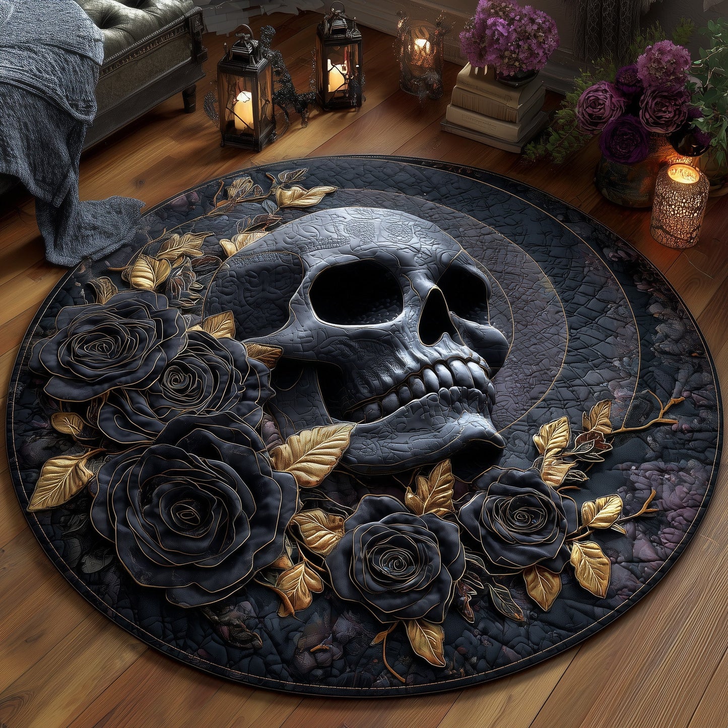 Gothic Calavera Quilted Round Mat GFTOTP13162