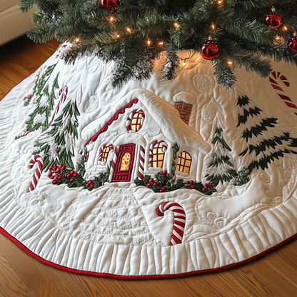 Candy Canes Whimsical House Quilted Tree Skirt GFTOTP1319