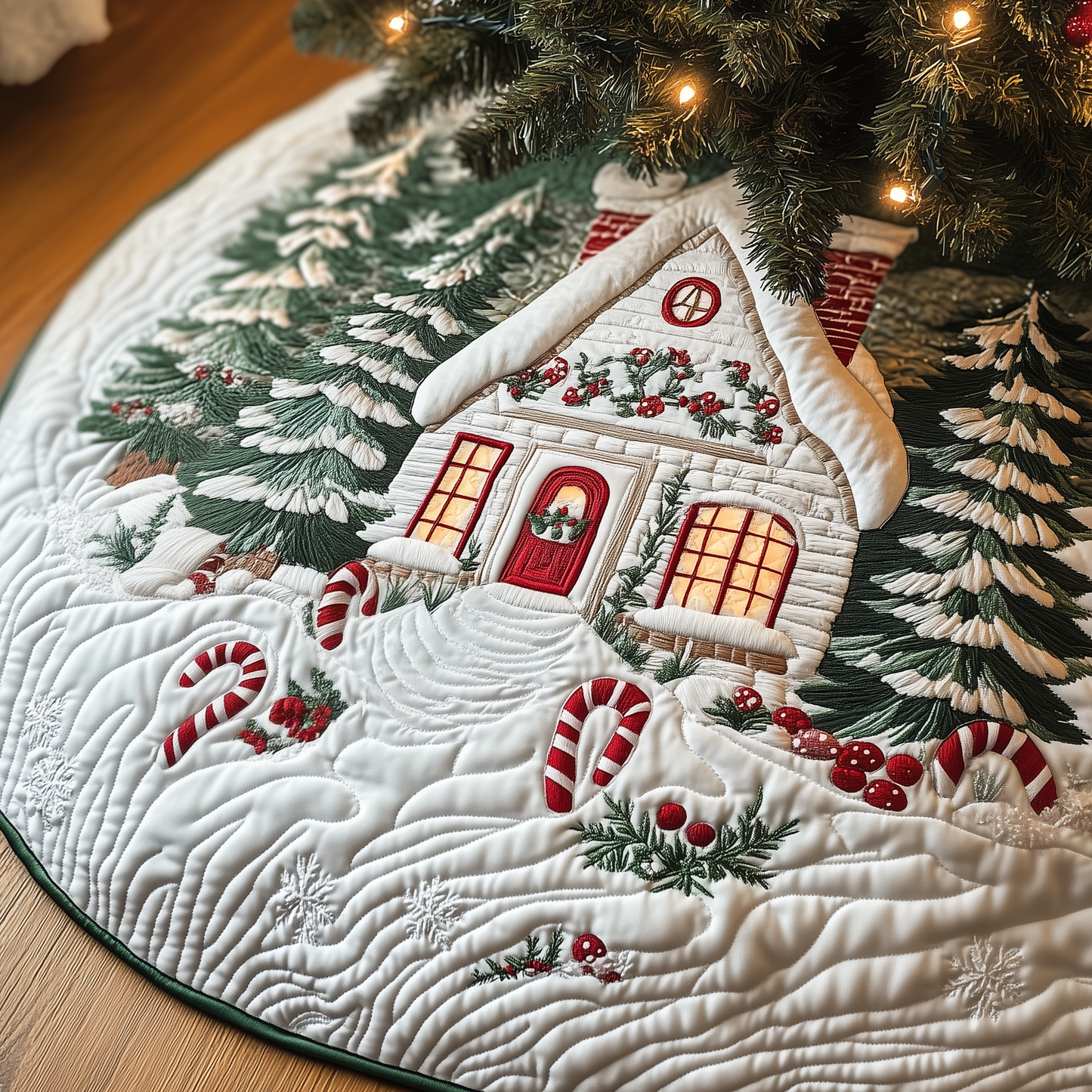 Candy Canes Whimsical House Quilted Tree Skirt GFTOTP1320
