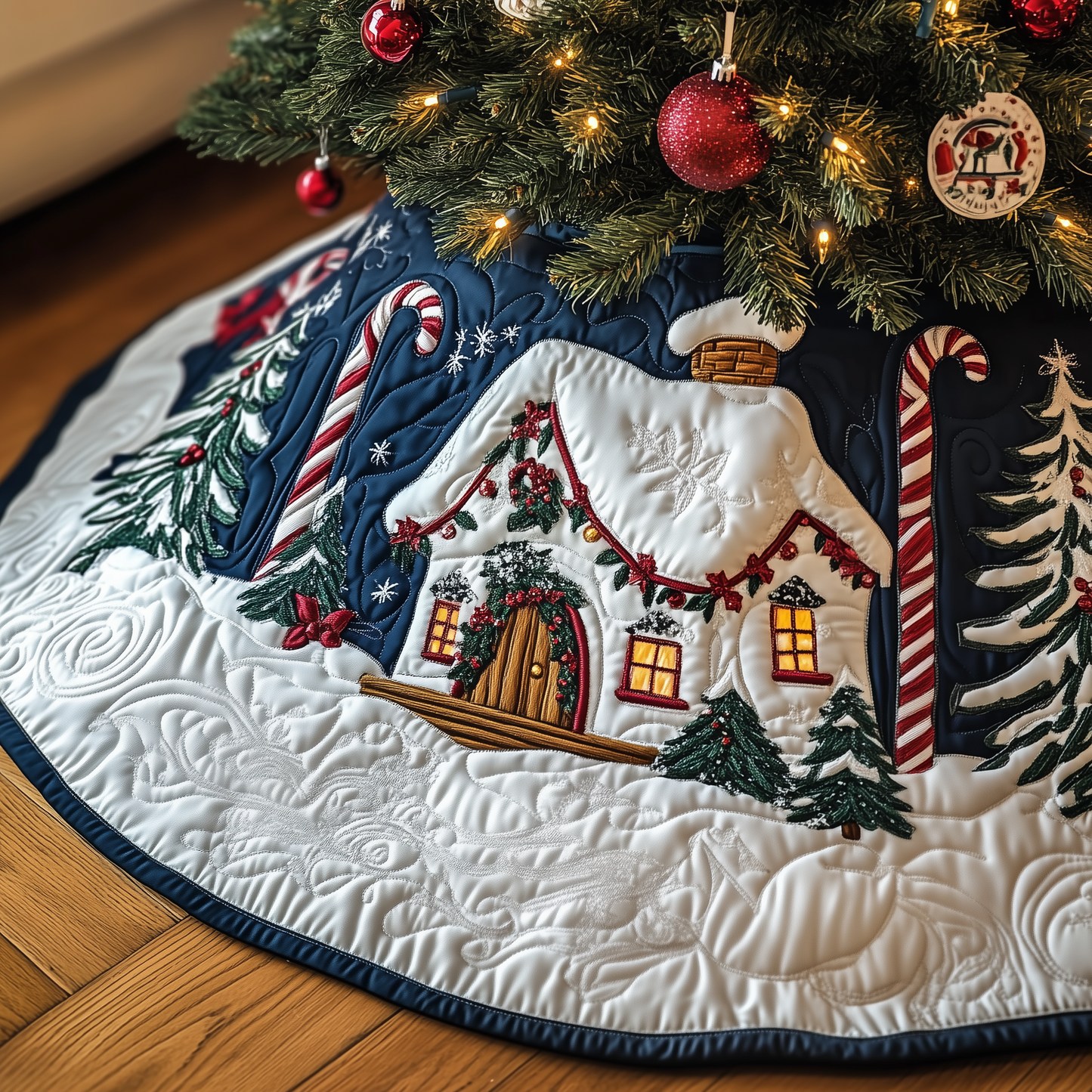 Candy Canes Whimsical House Quilted Tree Skirt GFTOTP1324