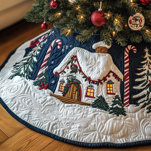 Candy Canes Whimsical House Quilted Tree Skirt GFTOTP1324