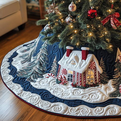 Candy Canes Whimsical House Quilted Tree Skirt GFTOTP1329