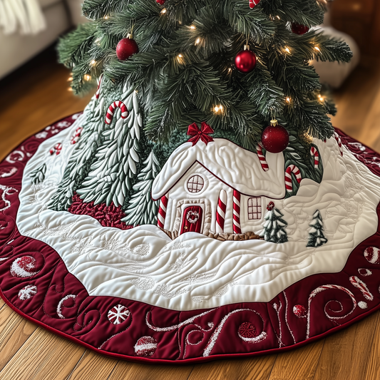 Candy Canes Whimsical House Quilted Tree Skirt GFTOTP1331