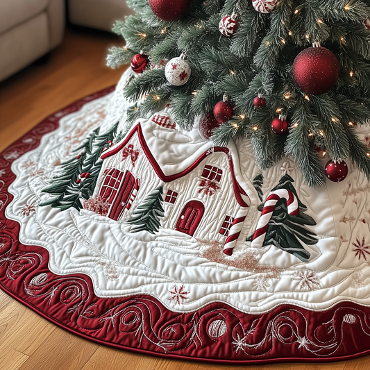 Candy Canes Whimsical House Quilted Tree Skirt GFTOTP1332