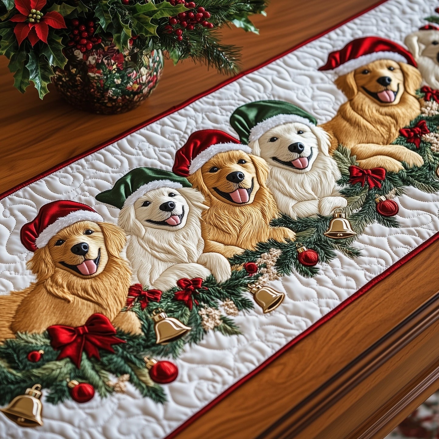 Jolly Golden Retriever Quilted Table Runner GFTOTP13336