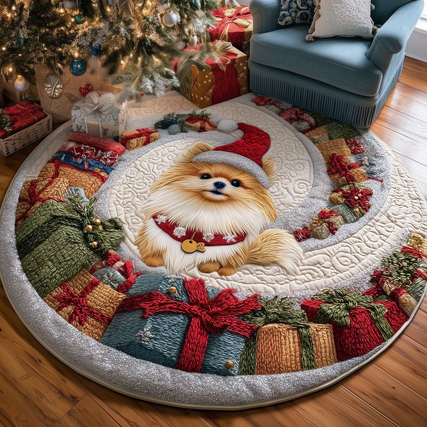 Jolly Pomeranian Quilted Round Mat GFTOTP13342