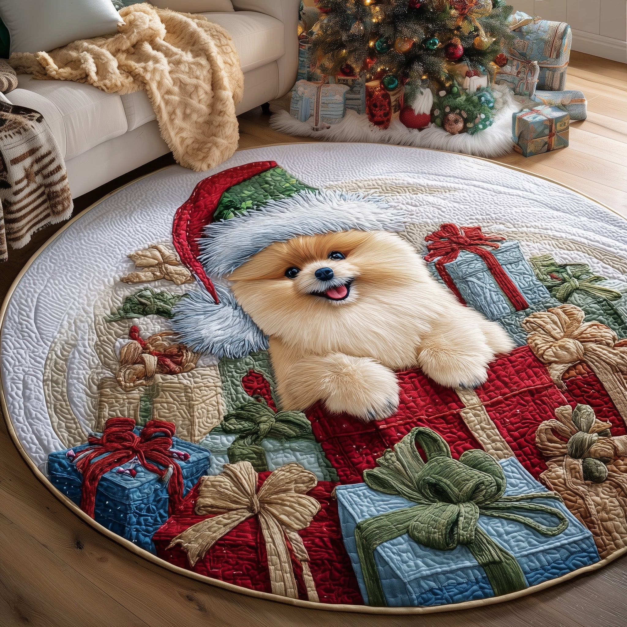 Jolly Pomeranian Quilted Round Mat GFTOTP13343 – Patchique Store