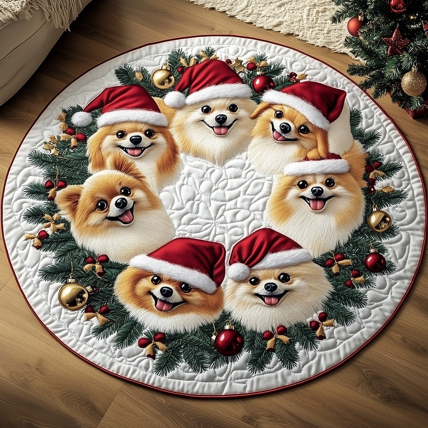 Jolly Pomeranian Quilted Round Mat GFTOTP13344