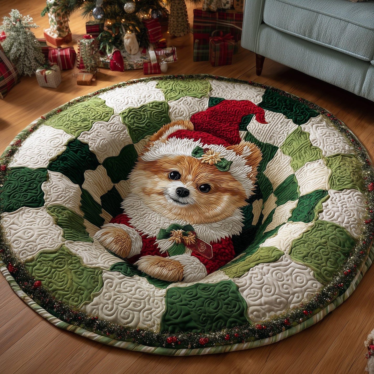Jolly Pomeranian Quilted Round Mat GFTOTP13345