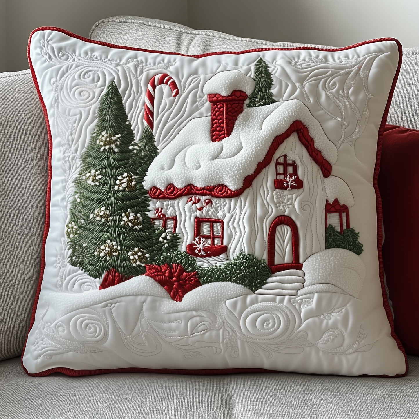 Candy Canes Whimsical House Quilted Pillow Case GFTOTP1336