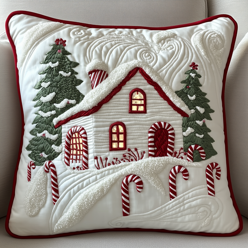 Candy Canes Whimsical House Quilted Pillow Case GFTOTP1338