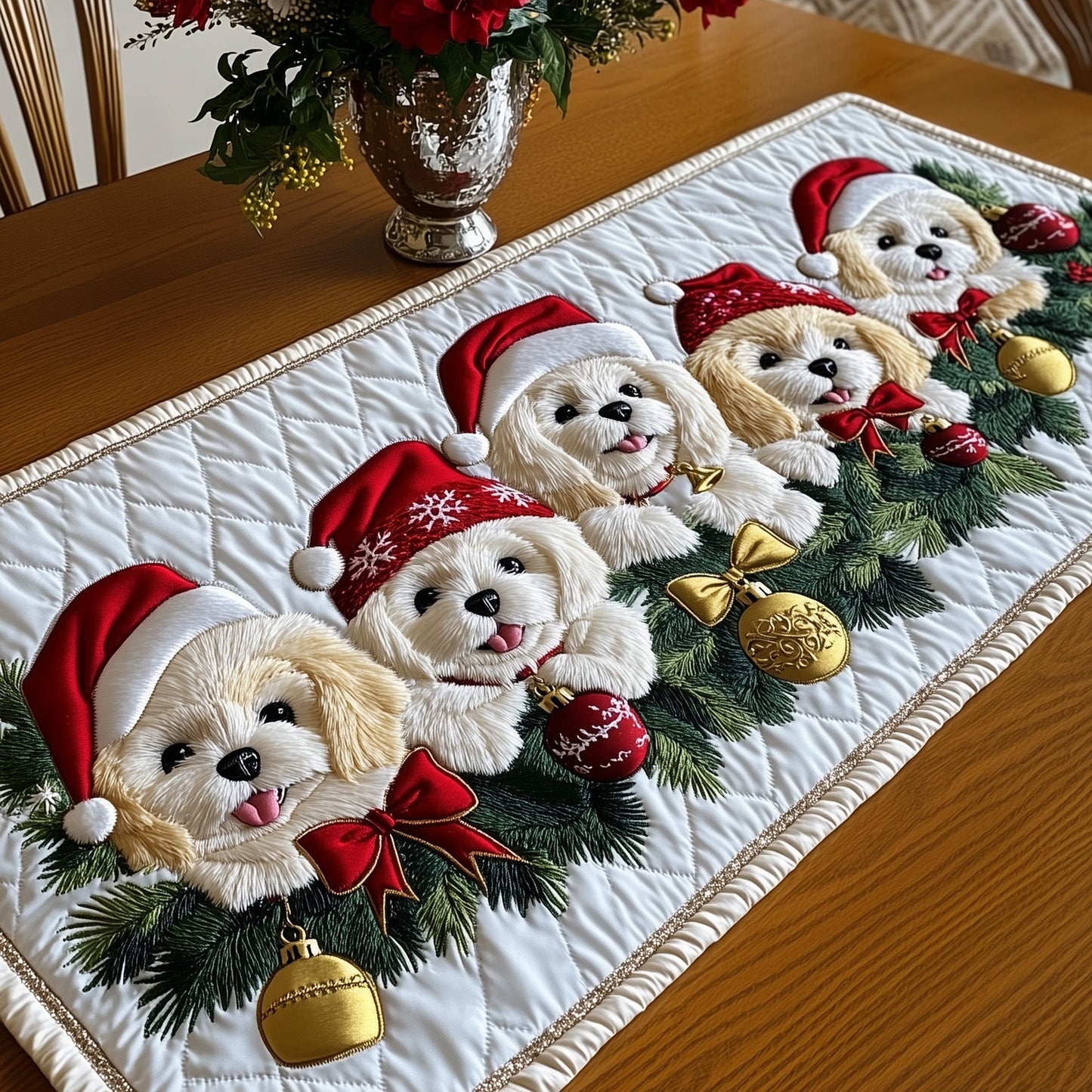 Jolly Bichon Quilted Table Runner GFTOTP13413